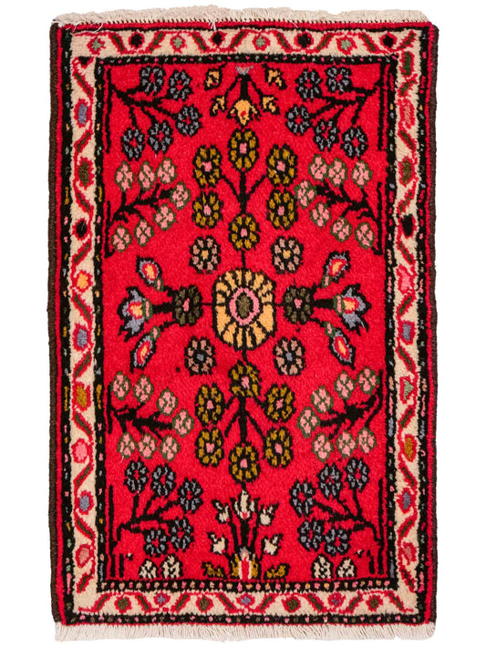Handgeknüpfter, persischer Hamedan Dorfteppich aus Wolle von Khademi. Größe: 73 x 54 cm. Farbe: Rot. Verkauf durch JUPITER Intl.