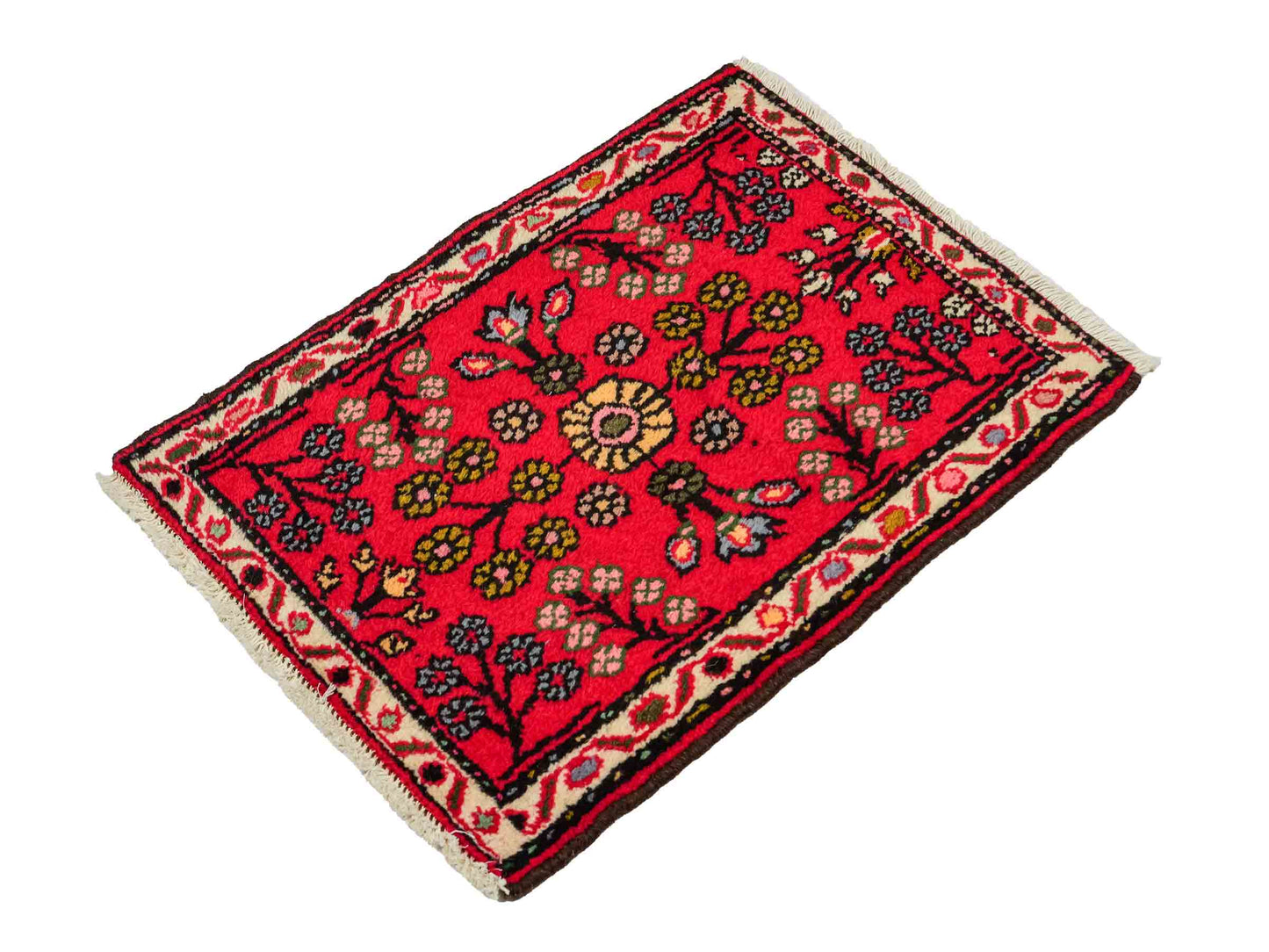 Handgeknüpfter, persischer Hamedan Dorfteppich aus Wolle von Khademi. Größe: 73 x 54 cm. Farbe: Rot. Verkauf durch JUPITER Intl.