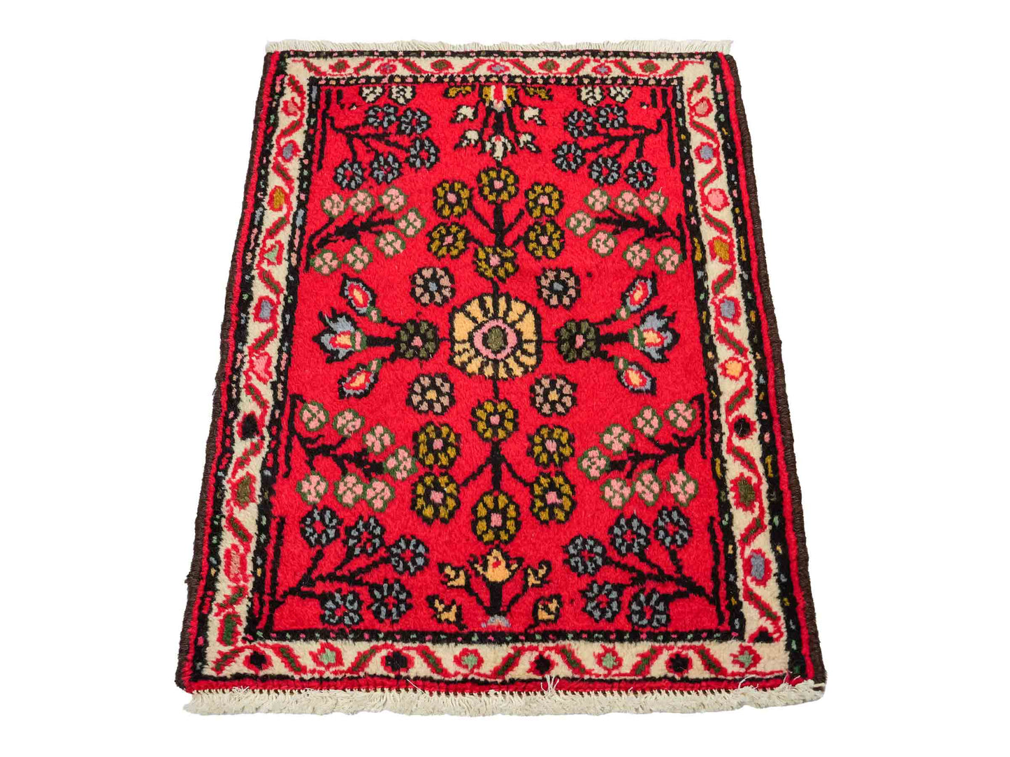 Handgeknüpfter, persischer Hamedan Dorfteppich aus Wolle von Khademi. Größe: 73 x 54 cm. Farbe: Rot. Verkauf durch JUPITER Intl.