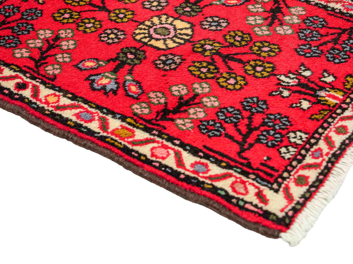 Handgeknüpfter, persischer Hamedan Dorfteppich aus Wolle von Khademi. Größe: 73 x 54 cm. Farbe: Rot. Verkauf durch JUPITER Intl.
