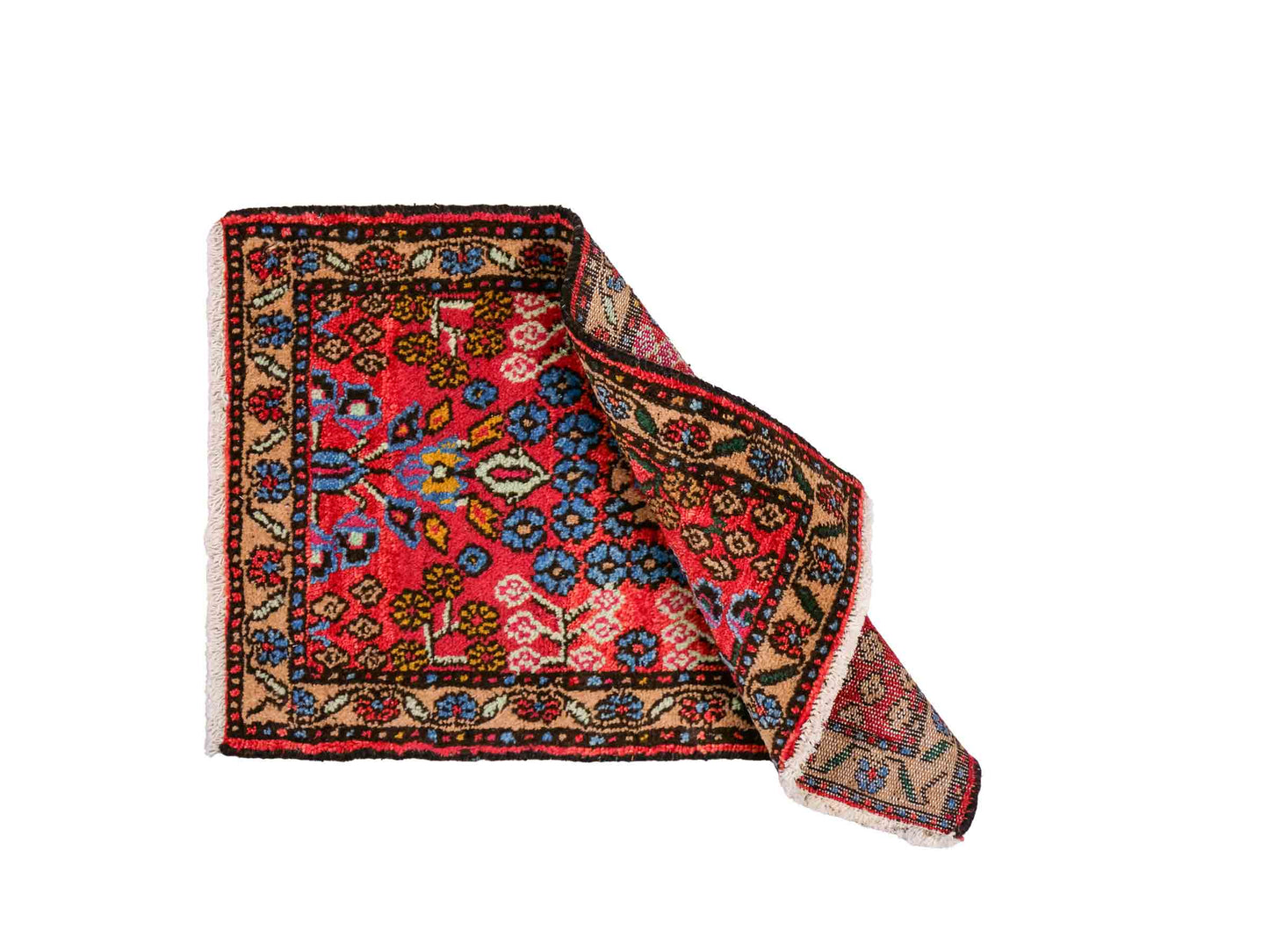 Handgeknüpfter, persischer Hamedan Dorfteppich aus Wolle von Khademi. Größe: 75 x 50 cm. Farbe: Rot. Verkauf durch JUPITER Intl.