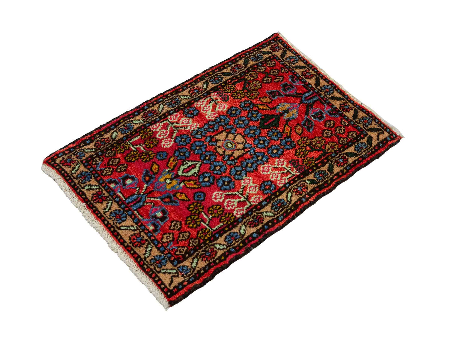 Handgeknüpfter, persischer Hamedan Dorfteppich aus Wolle von Khademi. Größe: 75 x 50 cm. Farbe: Rot. Verkauf durch JUPITER Intl.