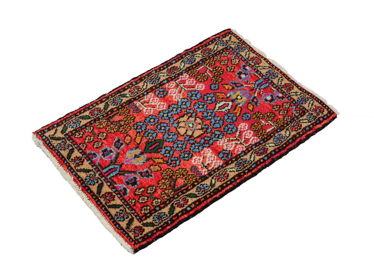 Handgeknüpfter, persischer Hamedan Dorfteppich aus Wolle von Khademi. Größe: 75 x 50 cm. Farbe: Rot. Verkauf durch JUPITER Intl.