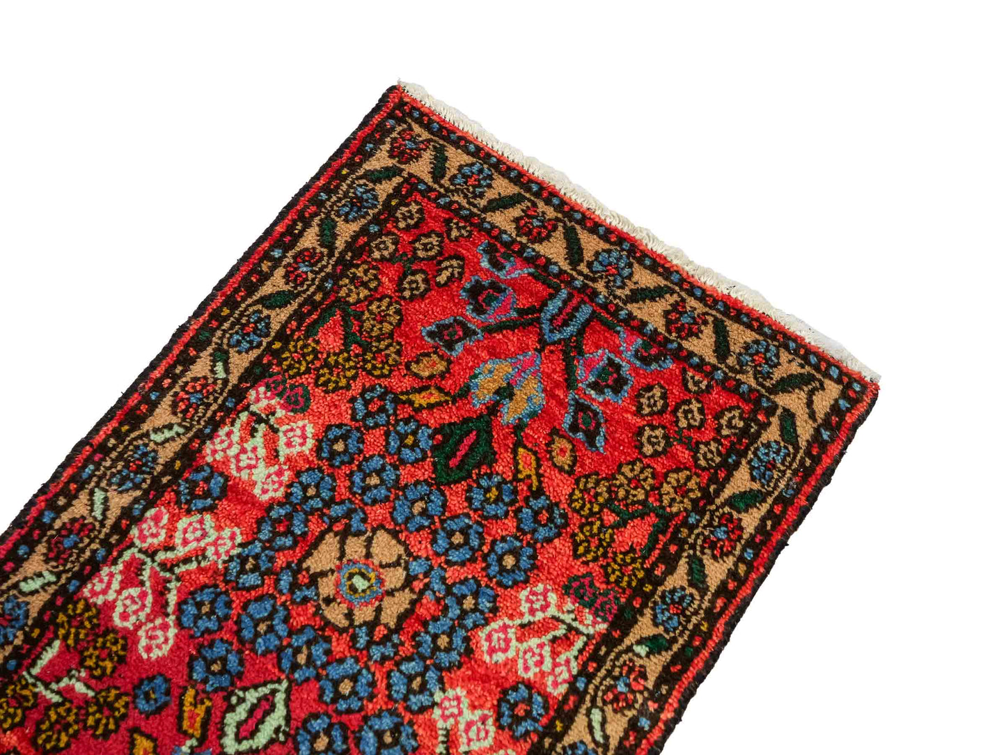 Handgeknüpfter, persischer Hamedan Dorfteppich aus Wolle von Khademi. Größe: 75 x 50 cm. Farbe: Rot. Verkauf durch JUPITER Intl.
