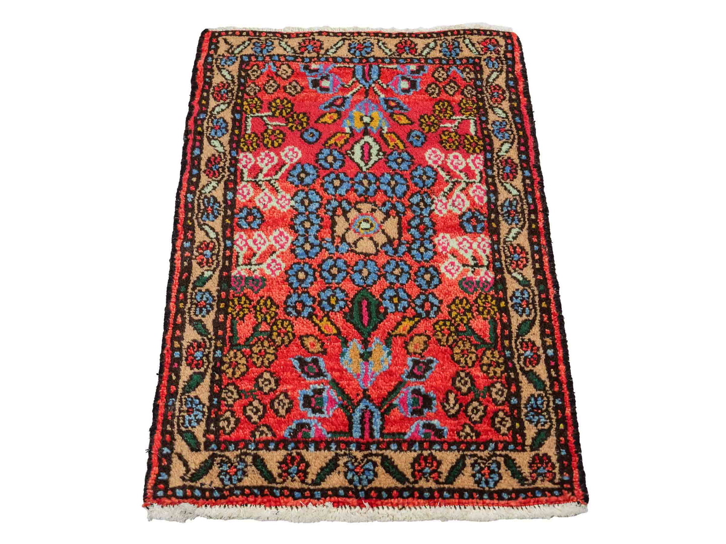 Handgeknüpfter, persischer Hamedan Dorfteppich aus Wolle von Khademi. Größe: 75 x 50 cm. Farbe: Rot. Verkauf durch JUPITER Intl.