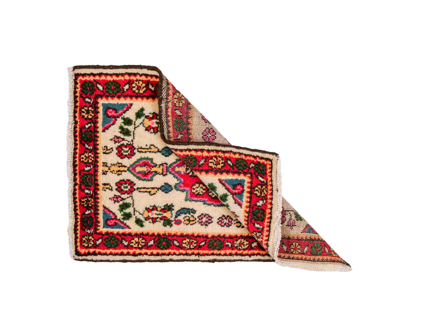 Handgeknüpfter, persischer Hamedan Dorfteppich aus Wolle von Khademi. Größe: 75 x 53 cm. Farbe: Cremeweiß, rot. Verkauf durch JUPITER Intl.