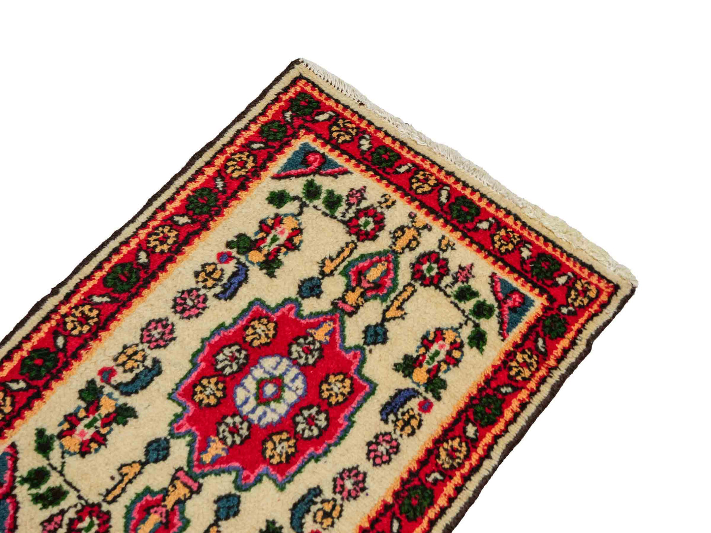 Handgeknüpfter, persischer Hamedan Dorfteppich aus Wolle von Khademi. Größe: 75 x 53 cm. Farbe: Cremeweiß, rot. Verkauf durch JUPITER Intl.