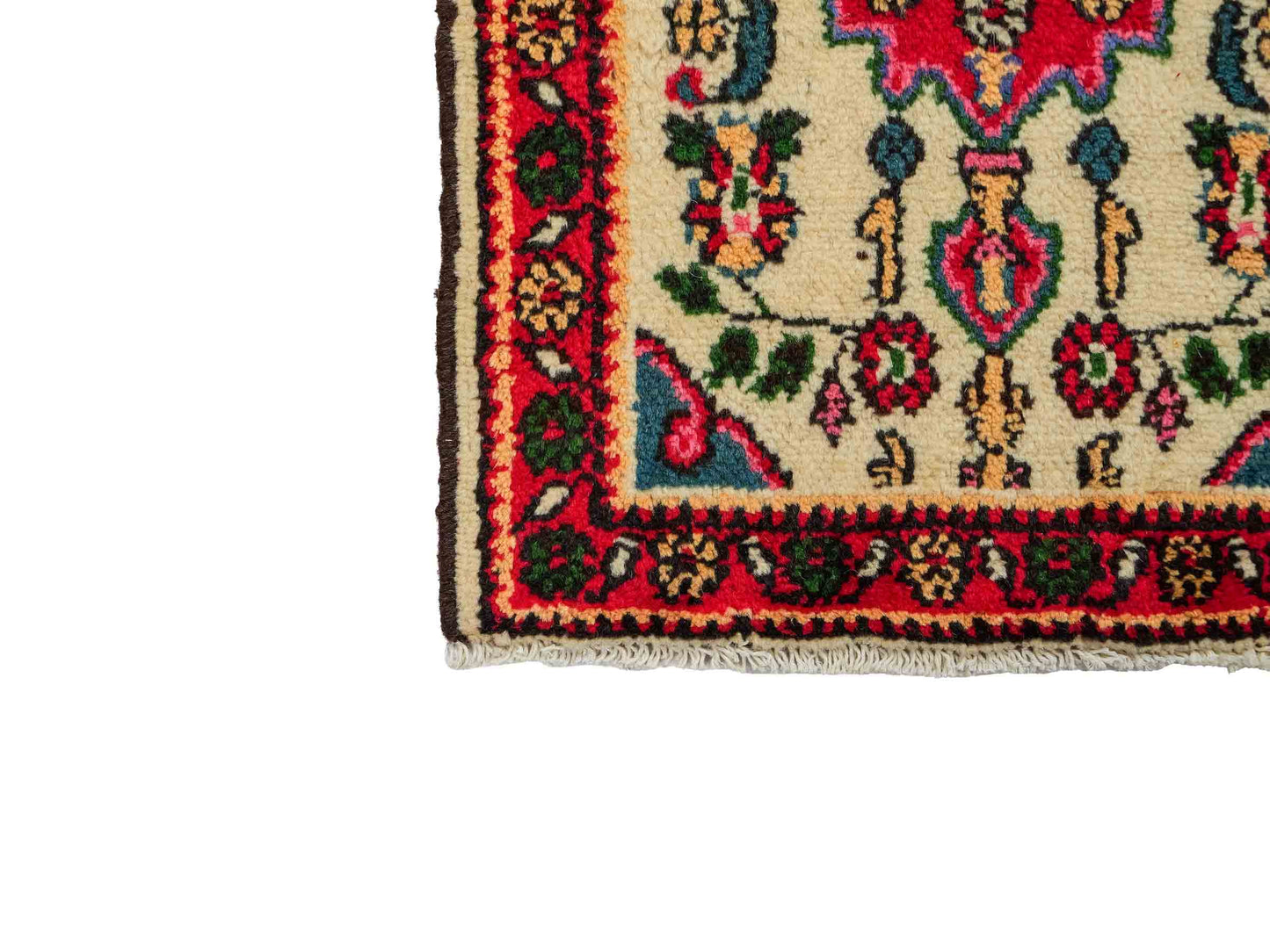 Handgeknüpfter, persischer Hamedan Dorfteppich aus Wolle von Khademi. Größe: 75 x 53 cm. Farbe: Cremeweiß, rot. Verkauf durch JUPITER Intl.