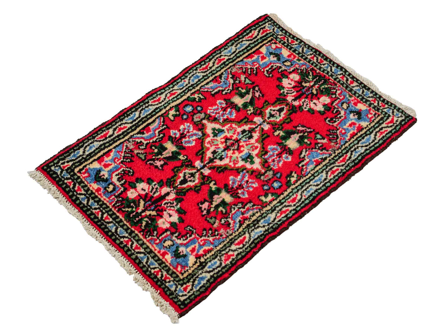 Handgeknüpfter, persischer Hamedan Dorfteppich aus Wolle von Khademi. Größe: 77 x 51 cm. Farbe: Rot. Verkauf durch JUPITER Intl.