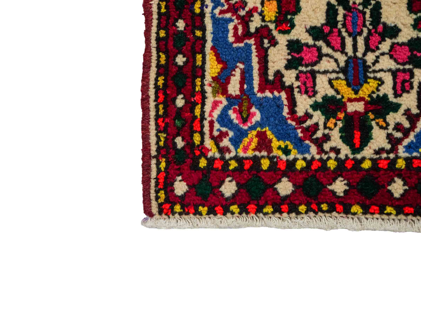 Handgeknüpfter, persischer Hamedan Dorfteppich aus Wolle von Khademi. Größe: 77 x 54 cm. Farbe: Cremeweiß, rot. Verkauf durch JUPITER Intl.