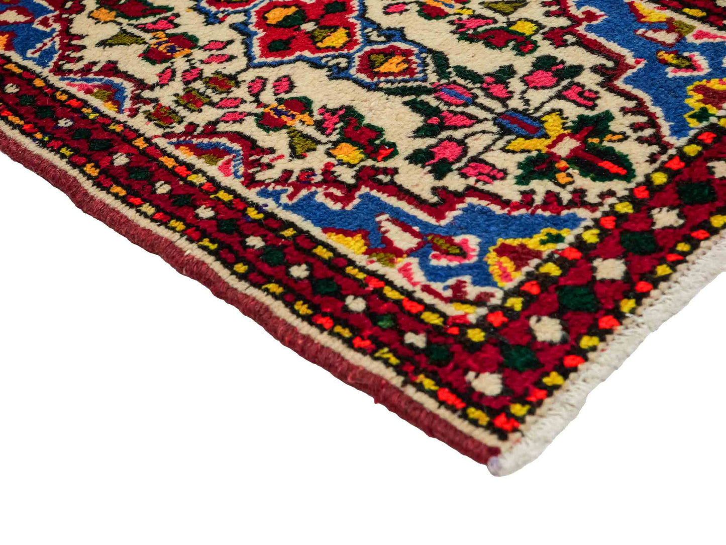 Handgeknüpfter, persischer Hamedan Dorfteppich aus Wolle von Khademi. Größe: 77 x 54 cm. Farbe: Cremeweiß, rot. Verkauf durch JUPITER Intl.
