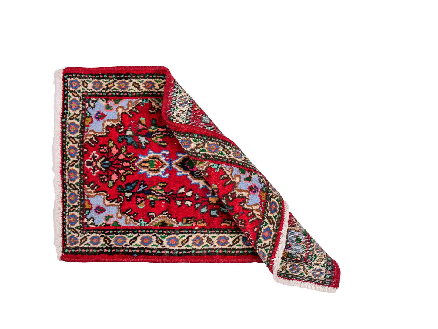 Handgeknüpfter, persischer Hamedan Dorfteppich aus Wolle von Khademi. Größe: 78 x 51 cm. Farbe: Rot. Verkauf durch JUPITER Intl.