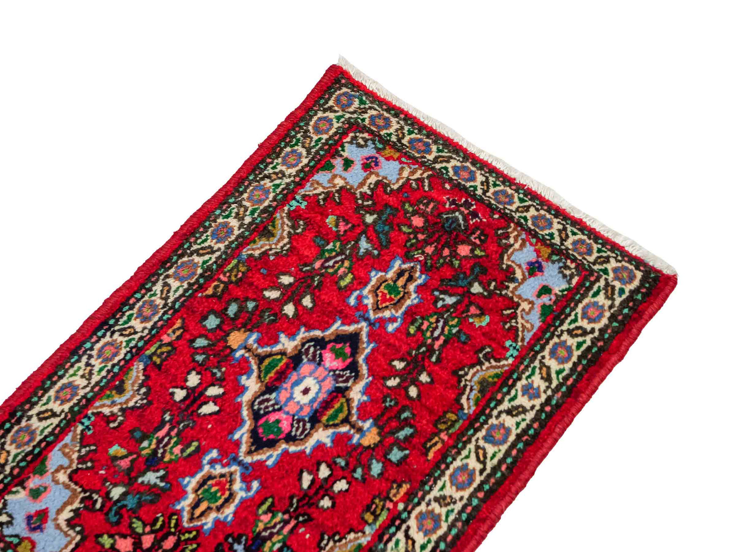 Handgeknüpfter, persischer Hamedan Dorfteppich aus Wolle von Khademi. Größe: 78 x 51 cm. Farbe: Rot. Verkauf durch JUPITER Intl.
