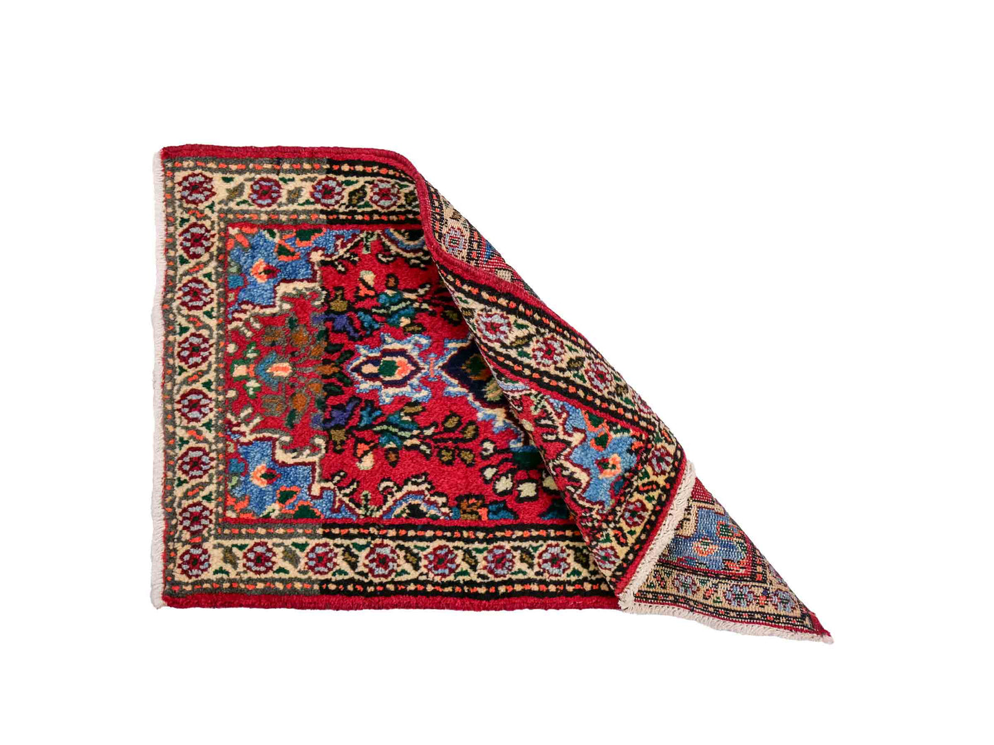 Handgeknüpfter, persischer Hamedan Dorfteppich aus Wolle von Khademi. Größe: 78 x 53 cm. Farbe: Rot. Verkauf durch JUPITER Intl.