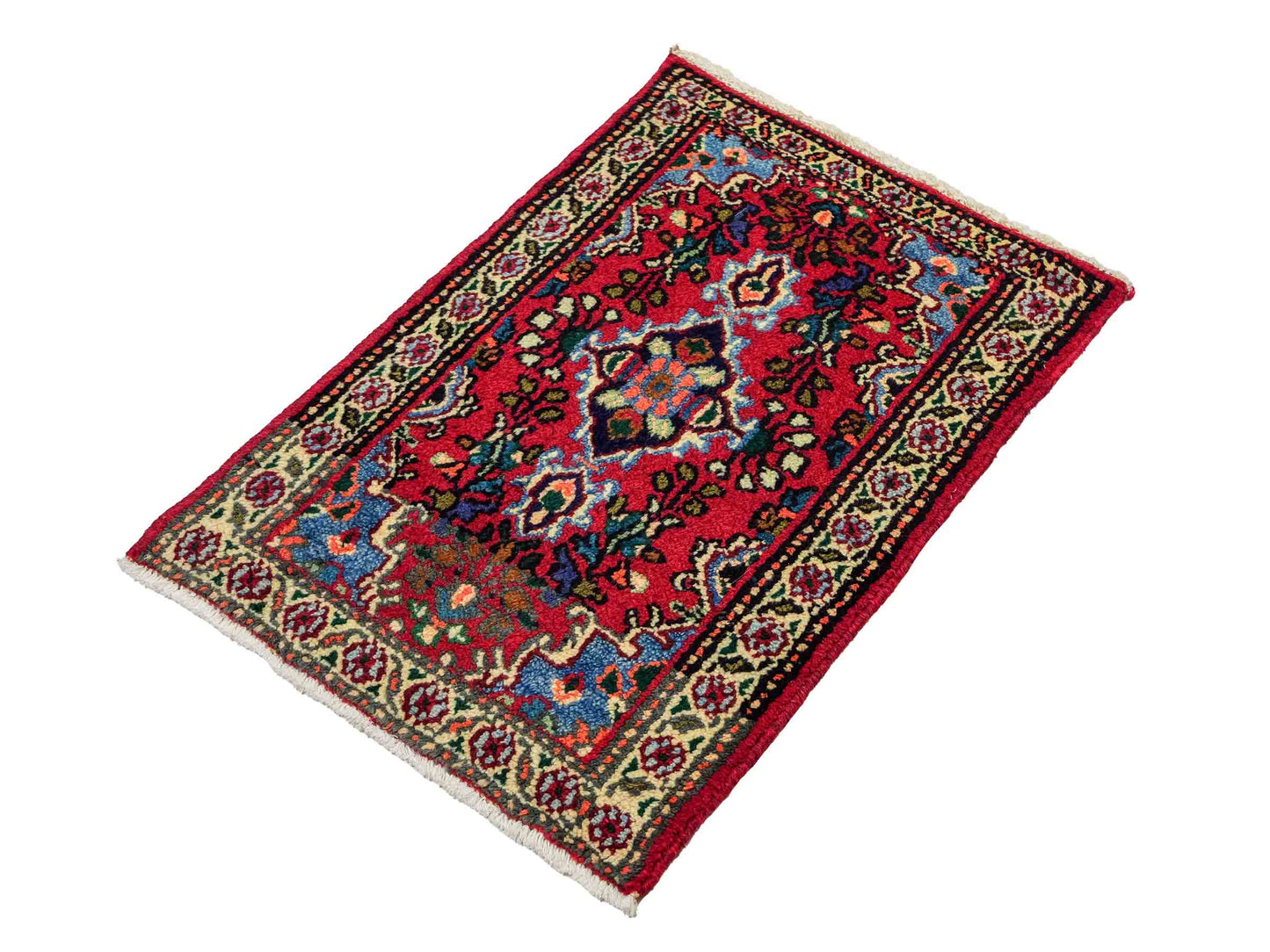 Handgeknüpfter, persischer Hamedan Dorfteppich aus Wolle von Khademi. Größe: 78 x 53 cm. Farbe: Rot. Verkauf durch JUPITER Intl.