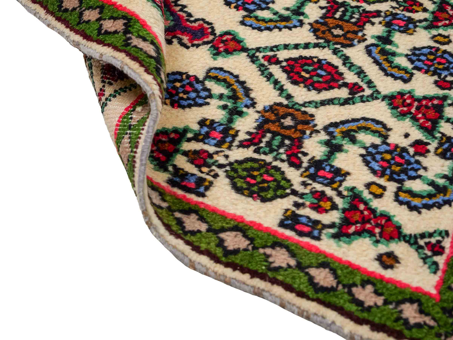 Handgeknüpfter, persischer Hamedan Dorfteppich aus Wolle von Khademi. Größe: 80 x 52 cm. Farbe: Cremeweiß, grün. Verkauf durch JUPITER Intl.