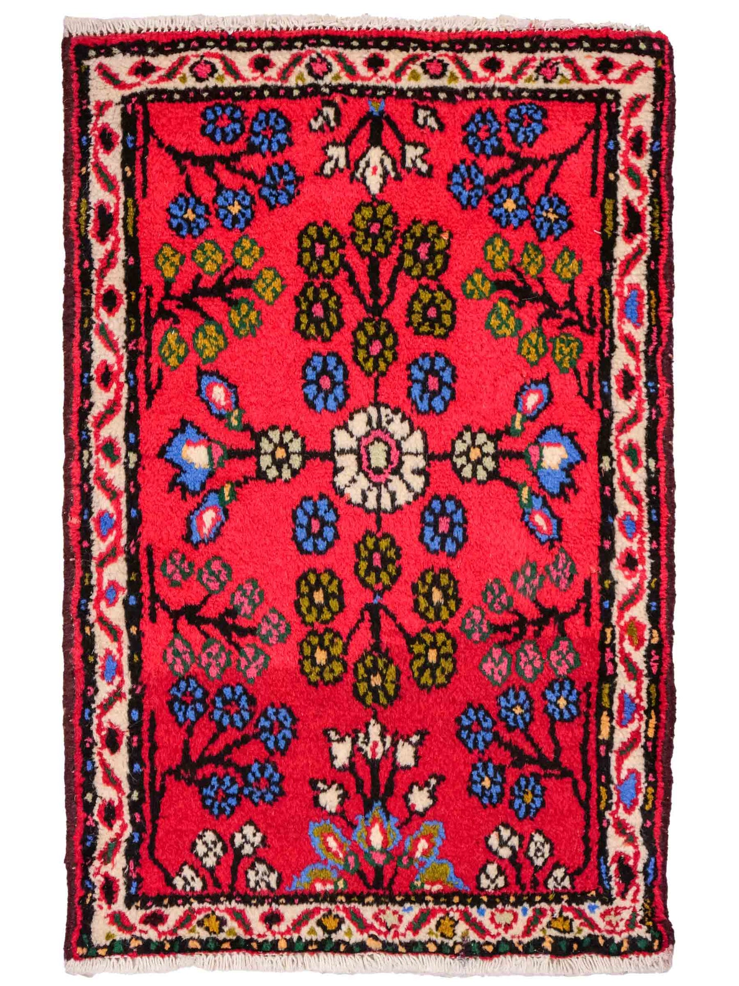 Handgeknüpfter, persischer Hamedan Dorfteppich aus Wolle von Khademi. Größe: 80 x 60 cm. Farbe: Rot. Verkauf durch JUPITER Intl.