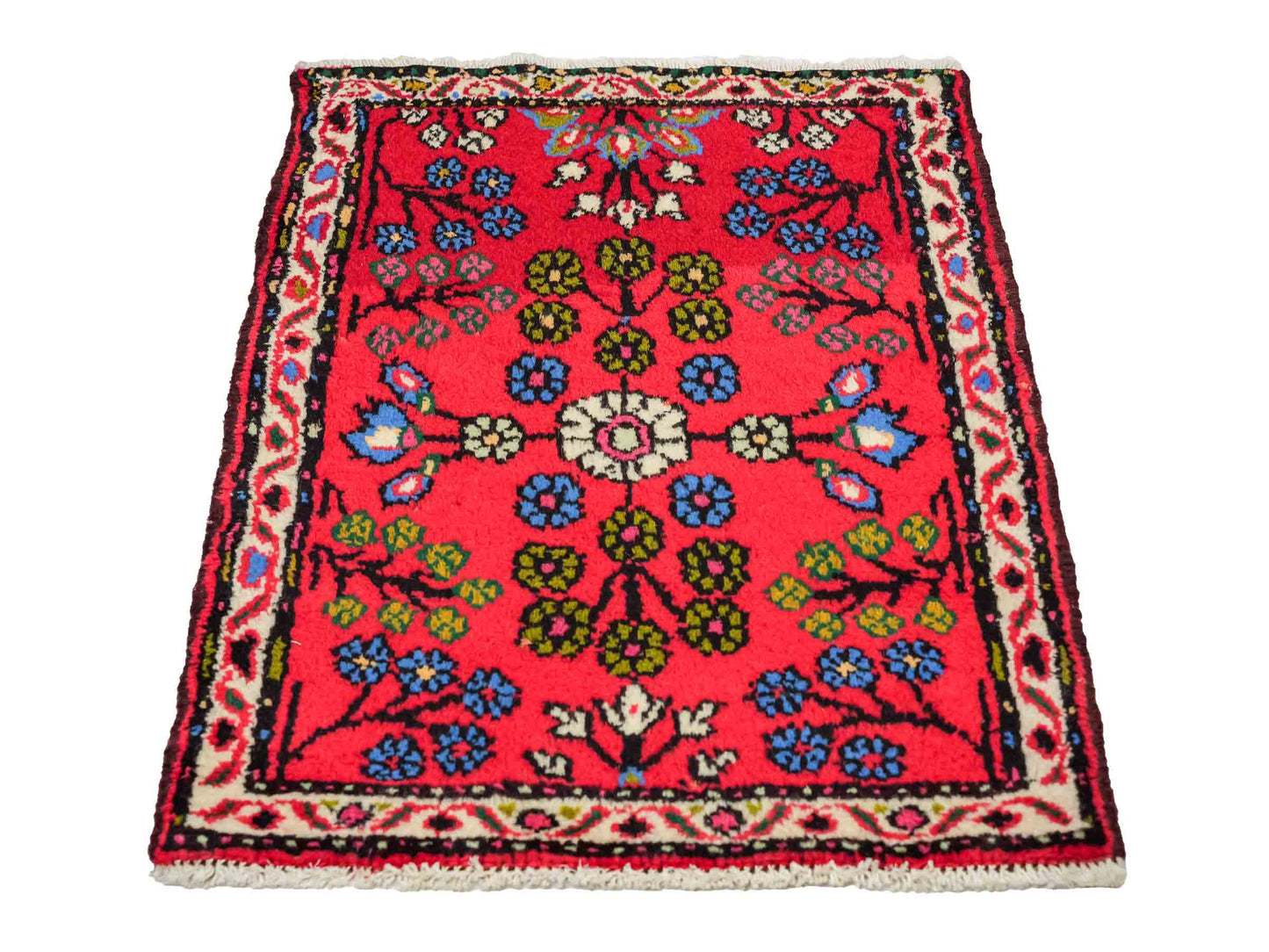 Handgeknüpfter, persischer Hamedan Dorfteppich aus Wolle von Khademi. Größe: 80 x 60 cm. Farbe: Rot. Verkauf durch JUPITER Intl.