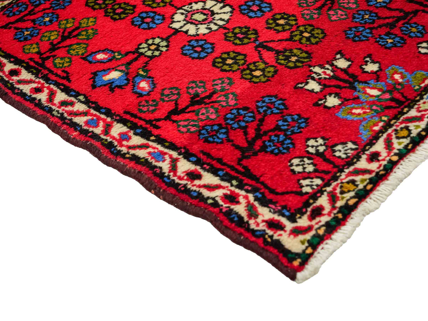Handgeknüpfter, persischer Hamedan Dorfteppich aus Wolle von Khademi. Größe: 80 x 60 cm. Farbe: Rot. Verkauf durch JUPITER Intl.
