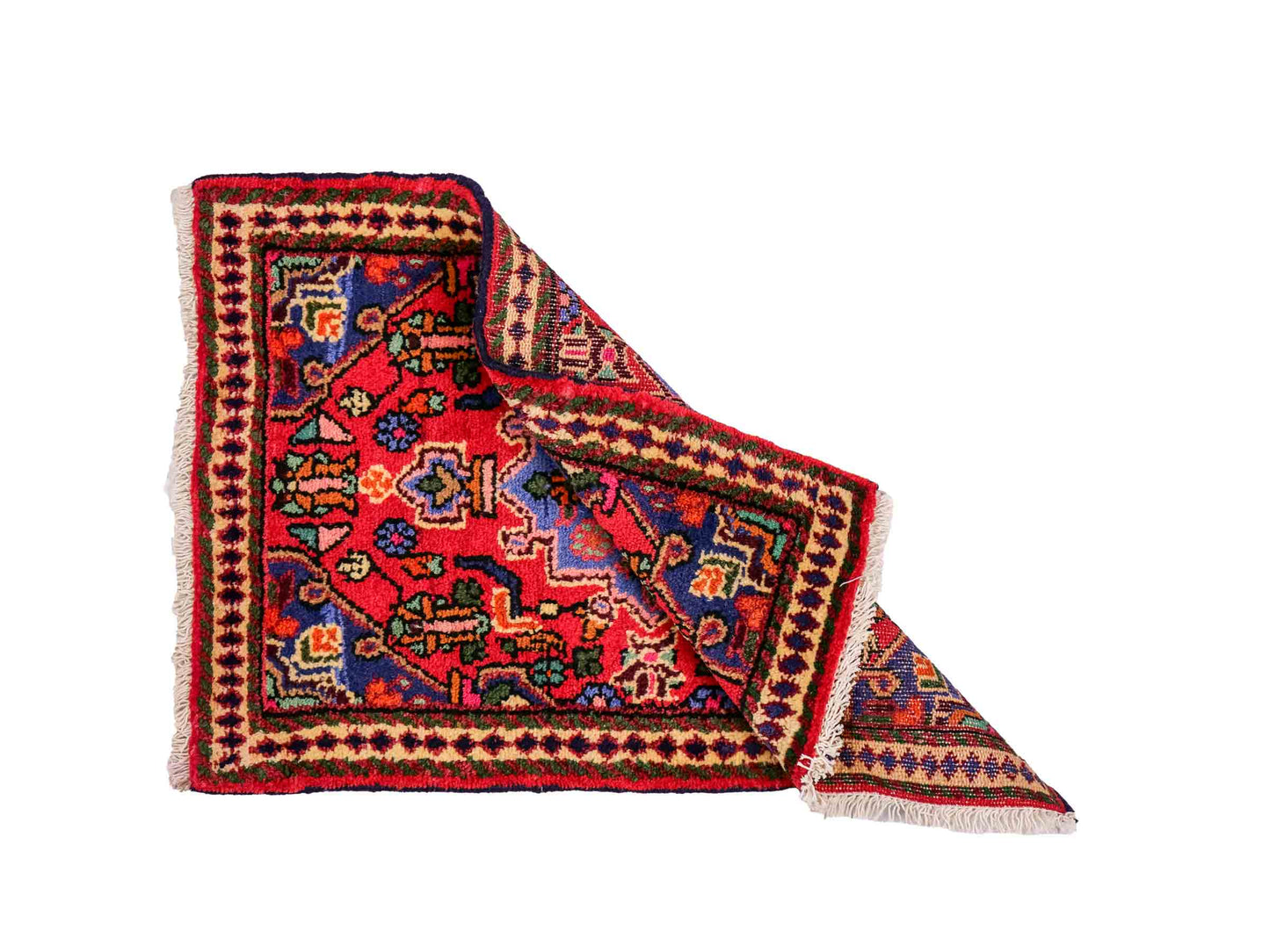 Handgeknüpfter, persischer Hamedan Dorfteppich aus Wolle von Khademi. Größe: 81 x 55 cm. Farbe: Rot. Verkauf durch JUPITER Intl.