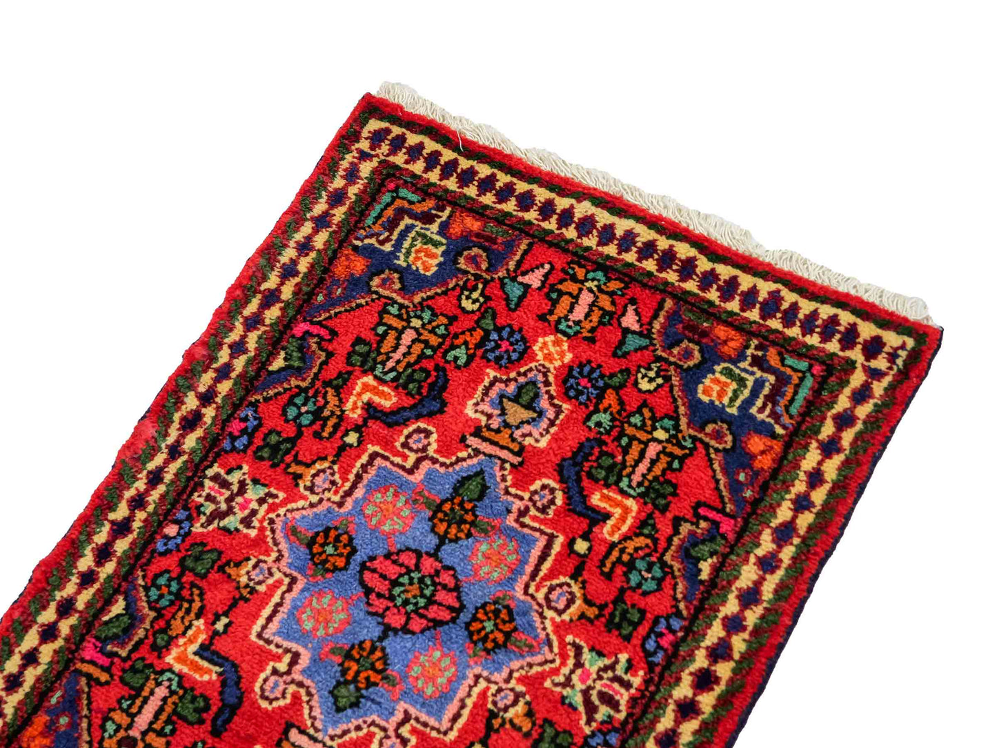 Handgeknüpfter, persischer Hamedan Dorfteppich aus Wolle von Khademi. Größe: 81 x 55 cm. Farbe: Rot. Verkauf durch JUPITER Intl.