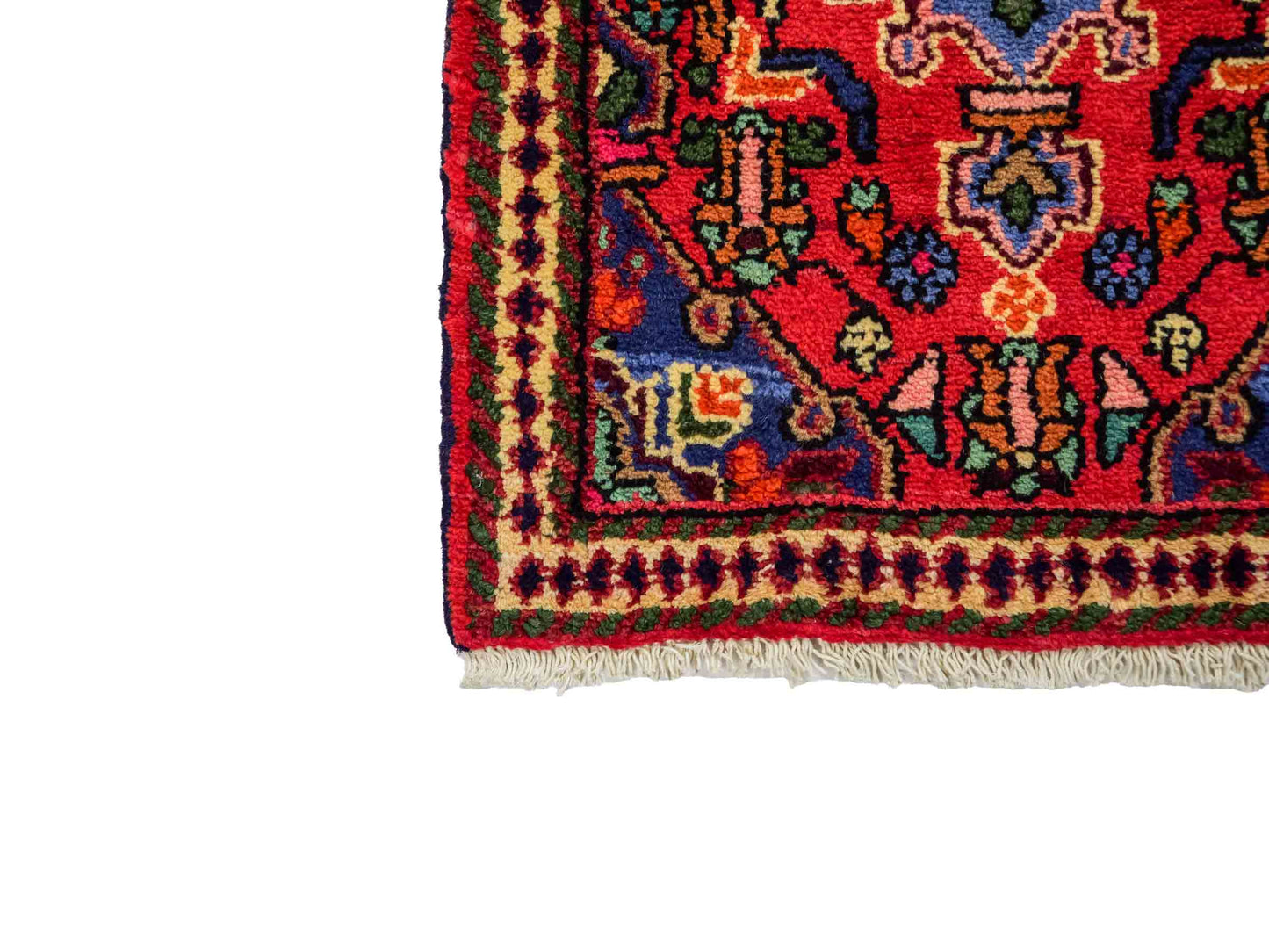 Handgeknüpfter, persischer Hamedan Dorfteppich aus Wolle von Khademi. Größe: 81 x 55 cm. Farbe: Rot. Verkauf durch JUPITER Intl.