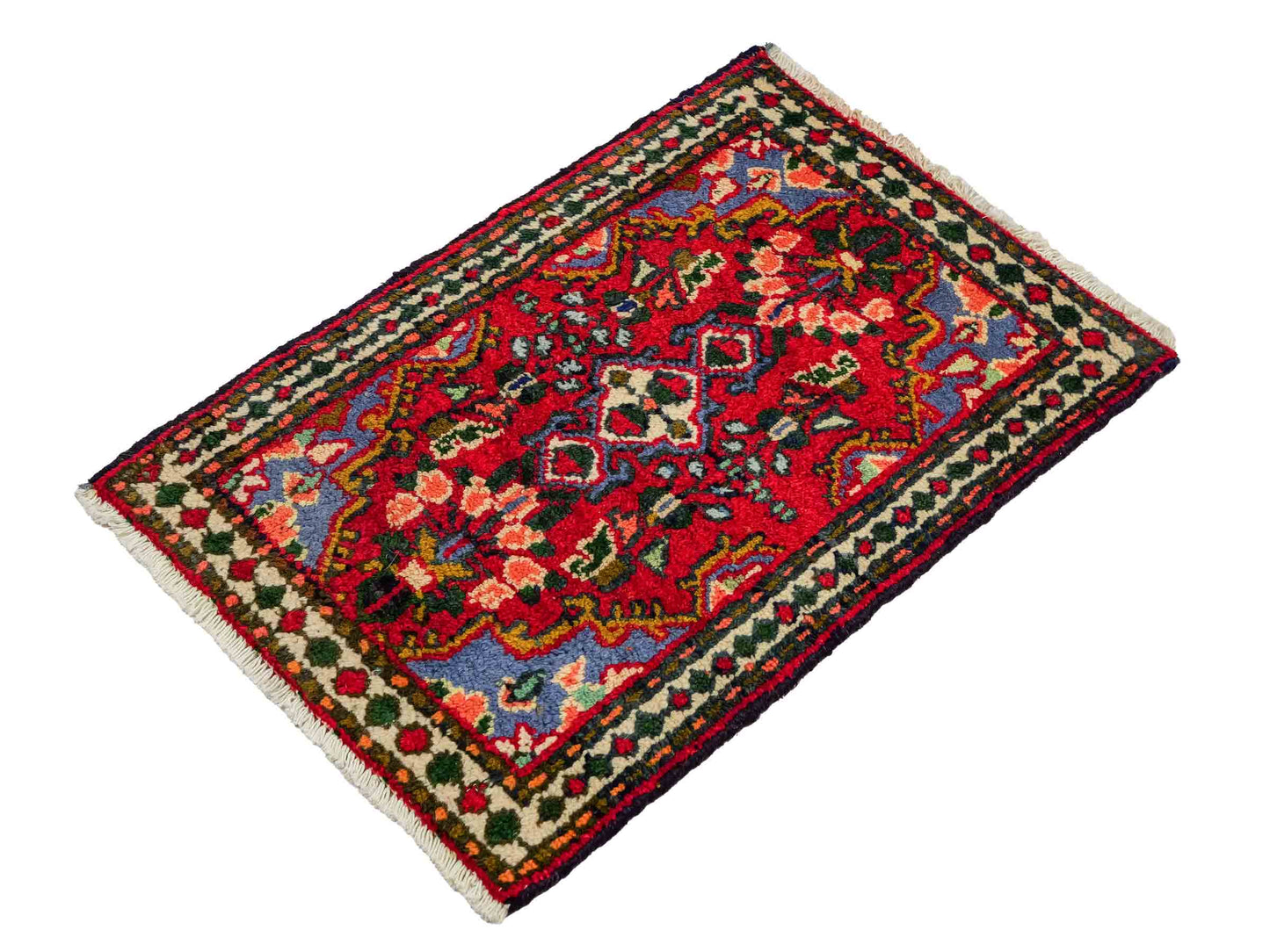 Handgeknüpfter, persischer Hamedan Dorfteppich aus Wolle von Khademi. Größe: 82 x 54 cm. Farbe: Rot. Verkauf durch JUPITER Intl.