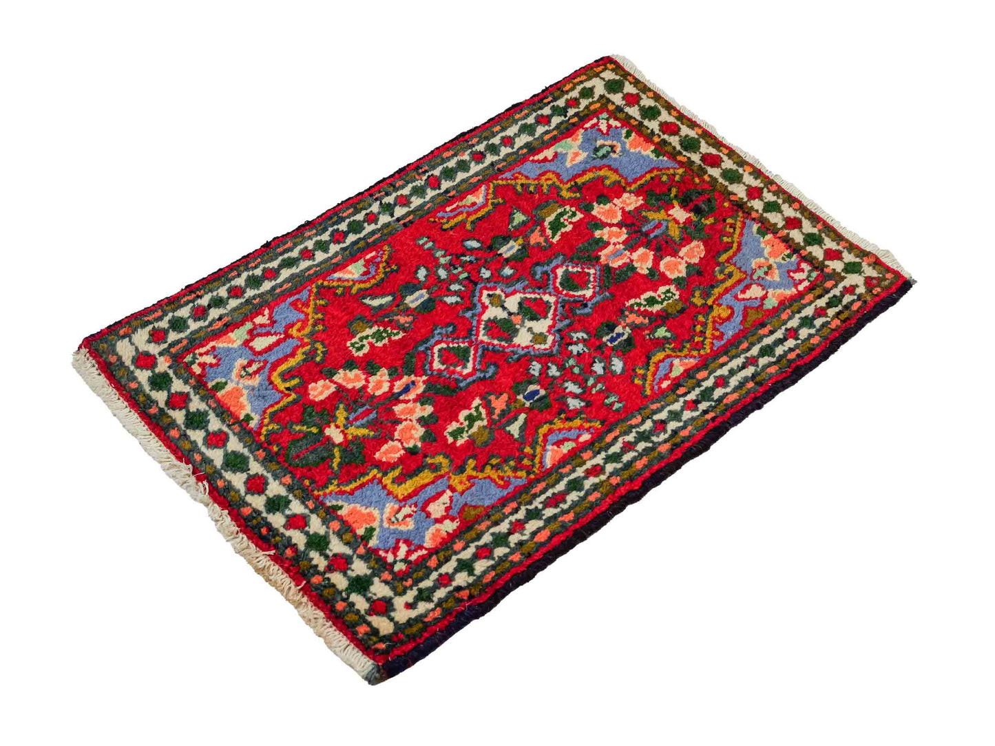 Handgeknüpfter, persischer Hamedan Dorfteppich aus Wolle von Khademi. Größe: 82 x 54 cm. Farbe: Rot. Verkauf durch JUPITER Intl.