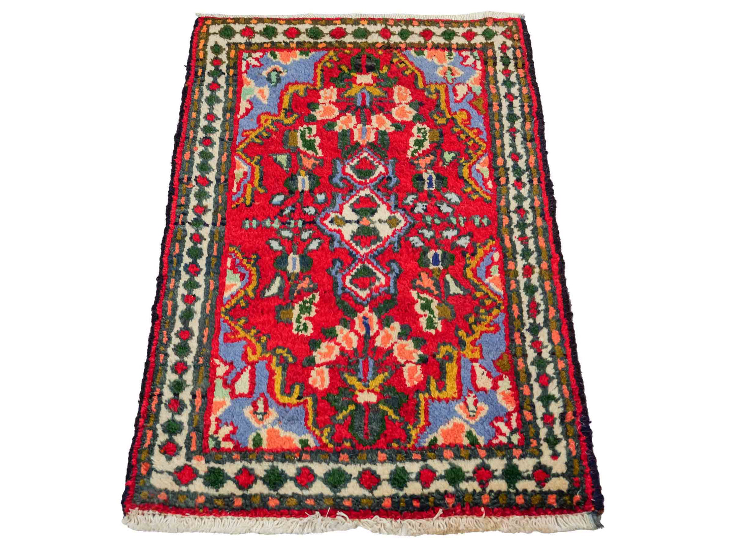 Handgeknüpfter, persischer Hamedan Dorfteppich aus Wolle von Khademi. Größe: 82 x 54 cm. Farbe: Rot. Verkauf durch JUPITER Intl.