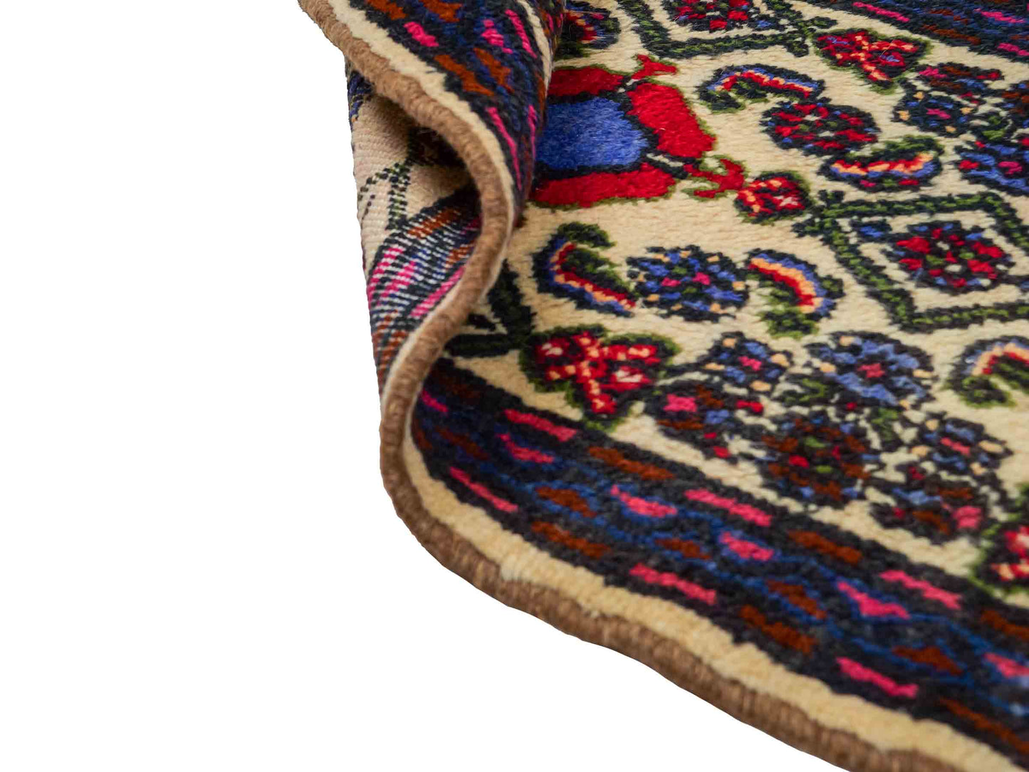 Handgeknüpfter, persischer Hamedan Dorfteppich aus Wolle von Khademi. Größe: 87 x 54 cm. Farbe: Cremeweiß, blau. Verkauf durch JUPITER Intl.