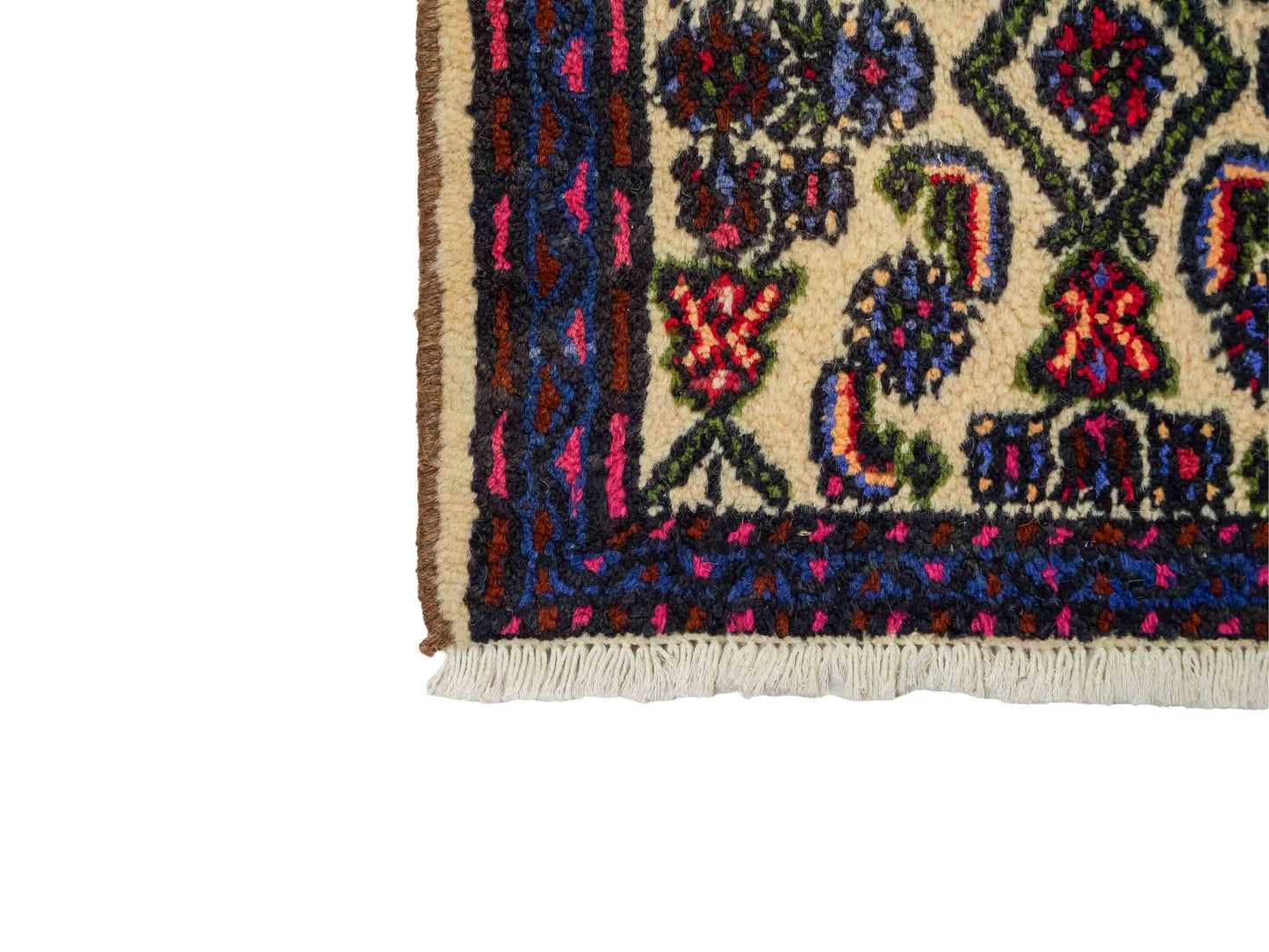 Handgeknüpfter, persischer Hamedan Dorfteppich aus Wolle von Khademi. Größe: 87 x 54 cm. Farbe: Cremeweiß, blau. Verkauf durch JUPITER Intl.