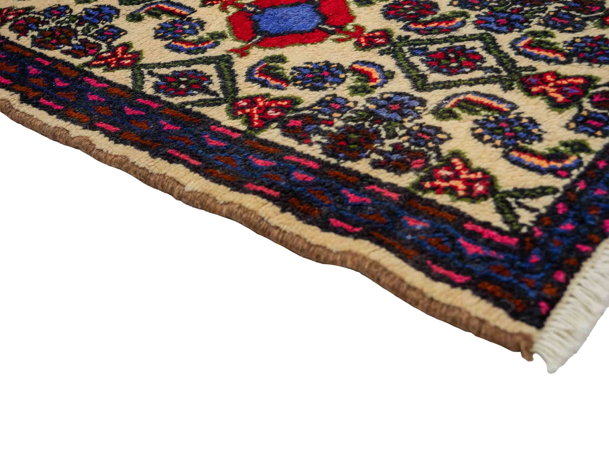 Handgeknüpfter, persischer Hamedan Dorfteppich aus Wolle von Khademi. Größe: 87 x 54 cm. Farbe: Cremeweiß, blau. Verkauf durch JUPITER Intl.