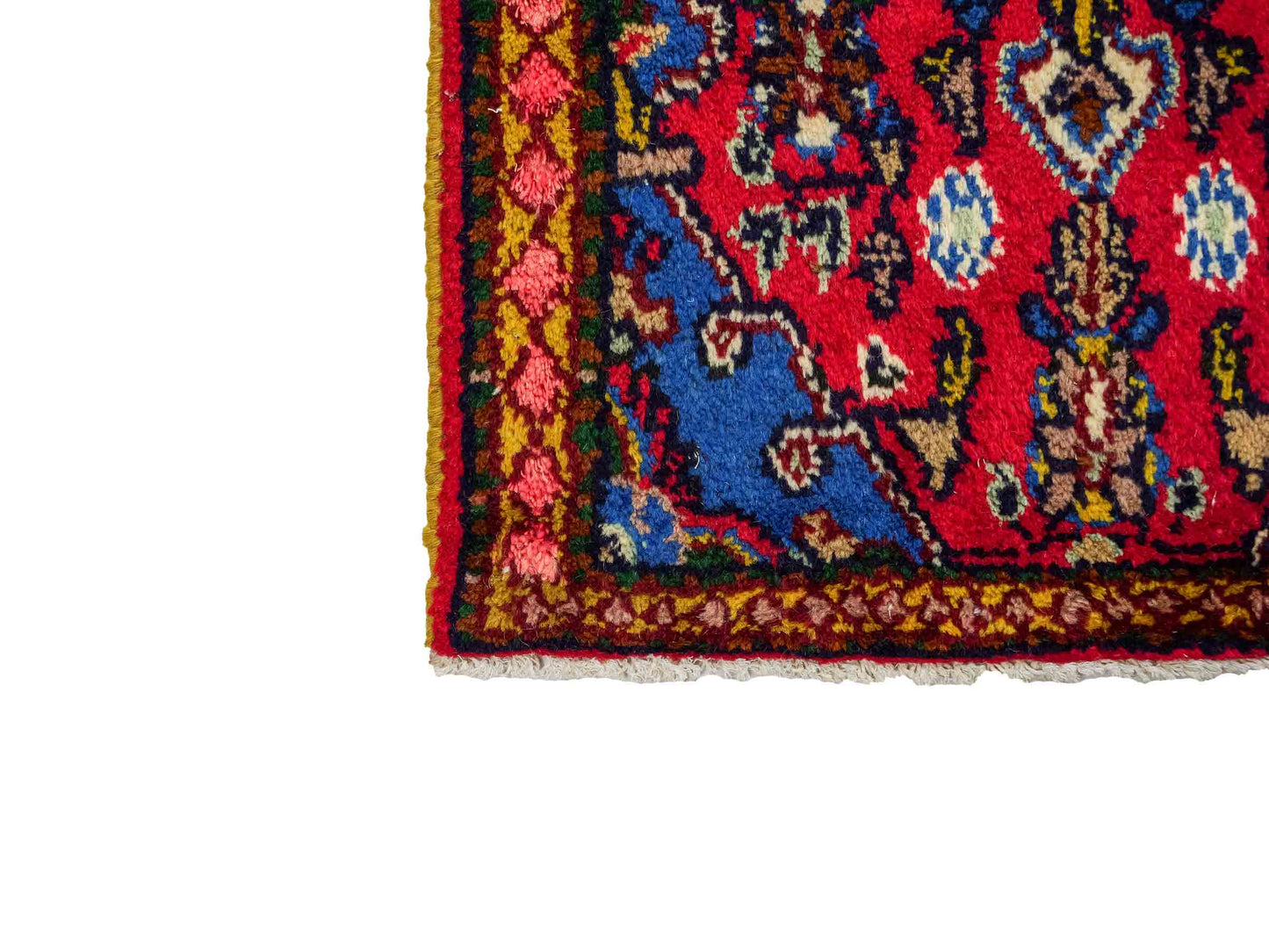Handgeknüpfter, persischer Hamedan Dorfteppich aus Wolle von Khademi. Größe: 87 x 58 cm. Farbe: Rot. Verkauf durch JUPITER Intl.