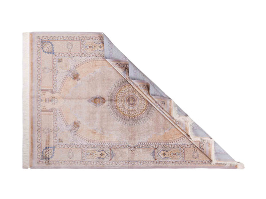 Ghom Maschinenteppich "Bijan" 225 x 150 cm, durchgemustert, aus pflanzlicher Seide (Viskose), Silber-Grau-Gold. Teppichnummer: V16SV338H. Persian Luxury Collection by Khademi. Made in Iran / Persia – Vertrieb durch JUPITER Intl.