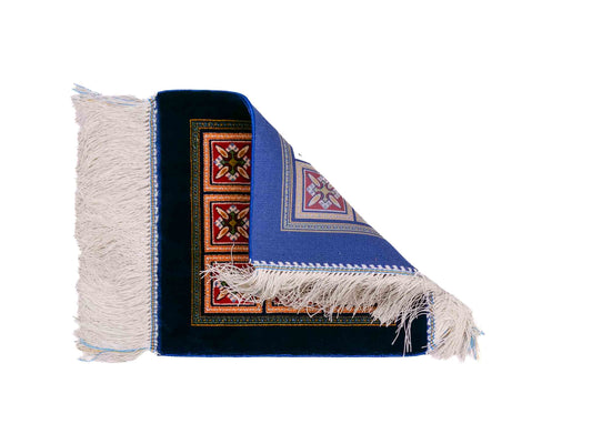 Ghom Maschinenteppich "Faramarz" 30 x 30 cm aus pflanzlicher Seide (Viskose) mit Feldmuster, Navy-Blau. Teppichnummer: V23NY009H. Persian Luxury Collection by Khademi. Made in Iran / Persia – Vertrieb durch JUPITER Intl.