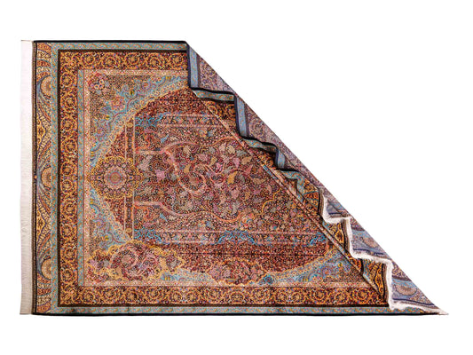 Ghom Maschinenteppich "Mehrab" 300 x 200 cm aus pflanzlicher Seide (Viskose) mit Paradies-Lebensbaum, Schwarz. Teppichnummer: V62BK600H. Persian Luxury Collection by Khademi. Made in Iran / Persia – Vertrieb durch JUPITER Intl.