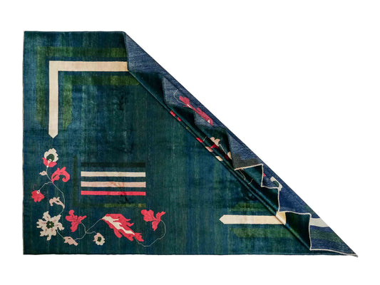 Handgeknüpfter Design Ziegler Orientteppich von Khademi aus Wolle, grün, dunkelgrün. Modernes, einfarbiges Graphik-Design. Von Hand geknüpft in Afghanistan. Größe: 299 cm x 204 cm. Teppichnummer: RB3-1010. Verkauf durch Jupiter Intl.