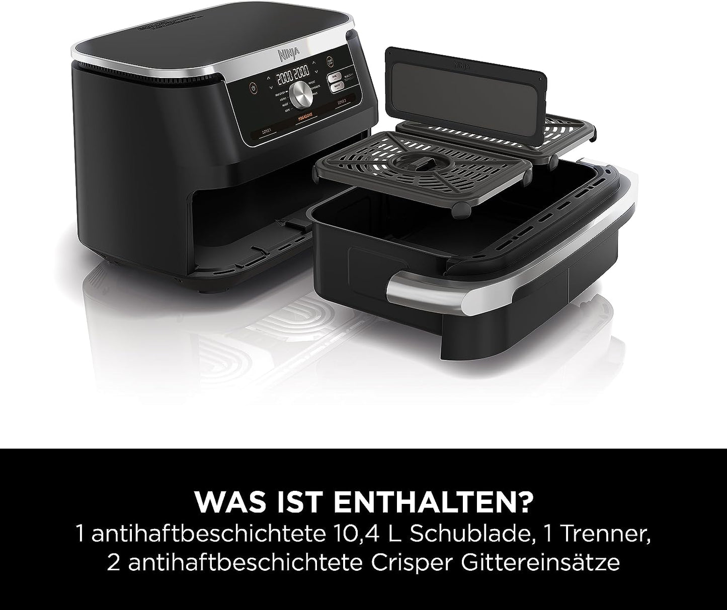 Ninja AF500DE Foodi FlexDrawer Heißluftfritteuse, schwarz.