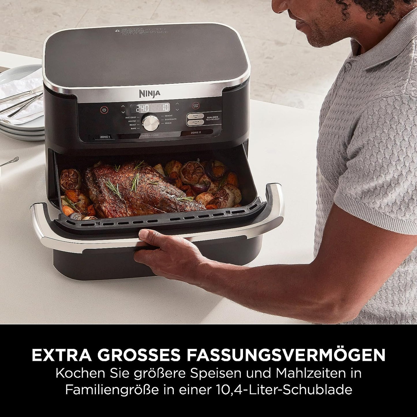 Ninja AF500DE Foodi FlexDrawer Heißluftfritteuse, schwarz.