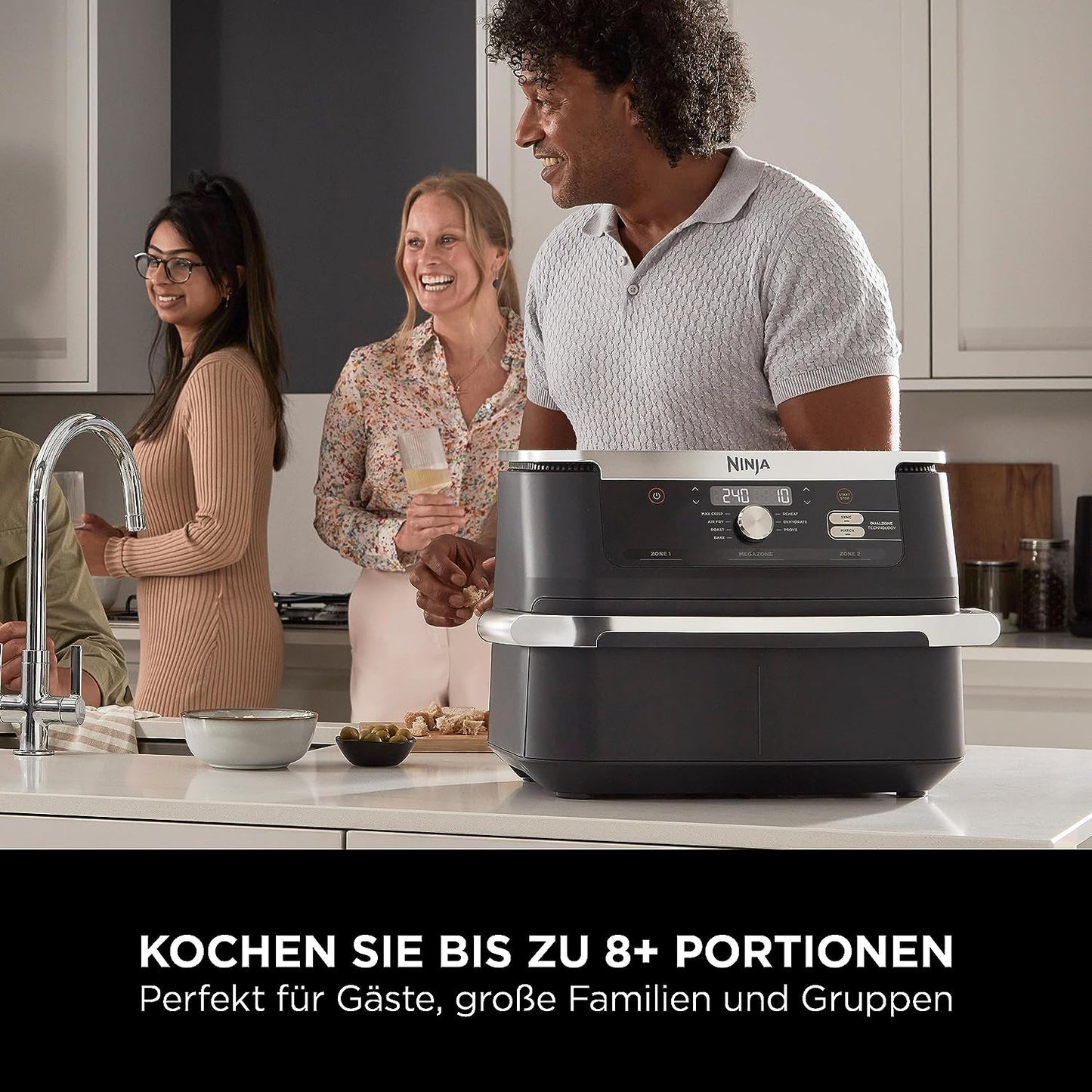 Ninja AF500DE Foodi FlexDrawer Heißluftfritteuse, schwarz.