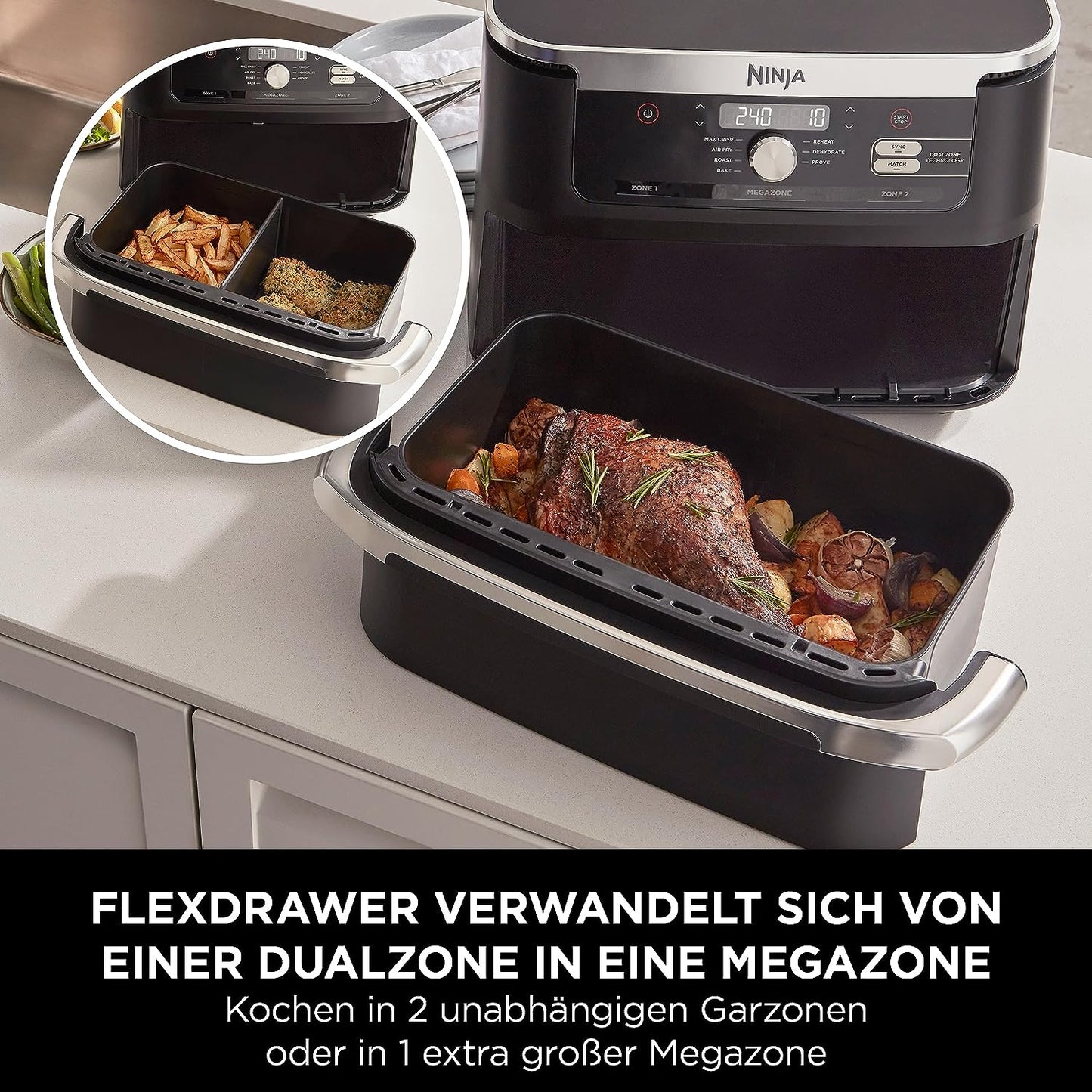 Ninja AF500DE Foodi FlexDrawer Heißluftfritteuse, schwarz.