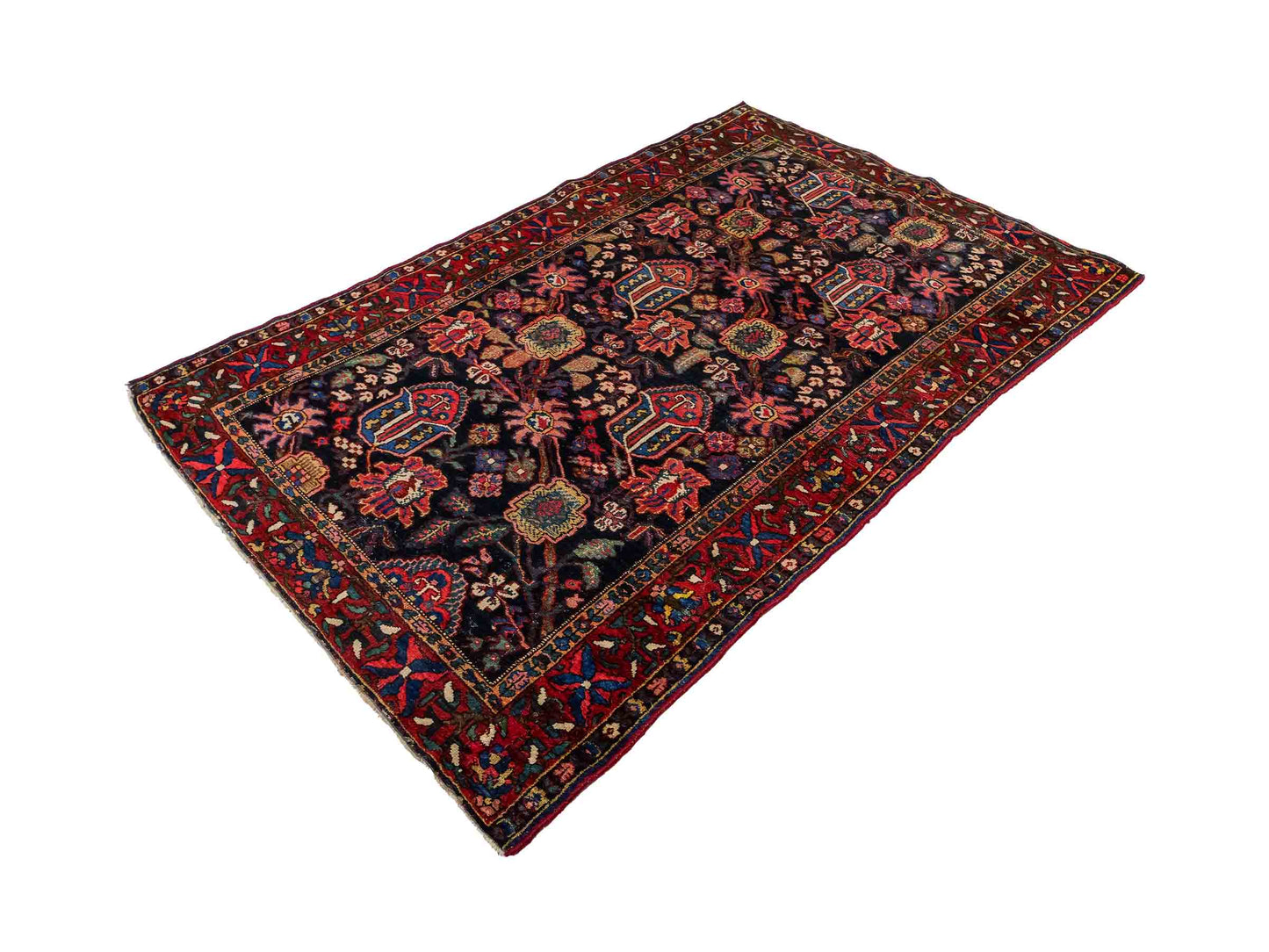 Sehr feiner, handgeknüpfter, antiker, persischer Bakhitar Farahan Nomadenteppich aus Wolle von Khademi. Farbe: Blau, rot. Größe: 196 x 130 cm. Vertrieb durch JUPITER Intl.