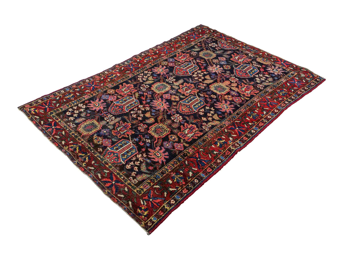 Sehr feiner, handgeknüpfter, antiker, persischer Bakhitar Farahan Nomadenteppich aus Wolle von Khademi. Farbe: Blau, rot. Größe: 196 x 130 cm. Vertrieb durch JUPITER Intl.
