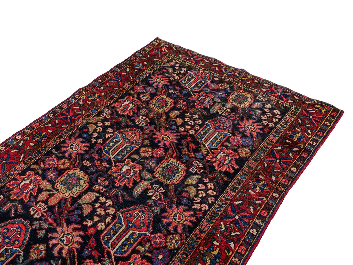 Sehr feiner, handgeknüpfter, antiker, persischer Bakhitar Farahan Nomadenteppich aus Wolle von Khademi. Farbe: Blau, rot. Größe: 196 x 130 cm. Vertrieb durch JUPITER Intl.