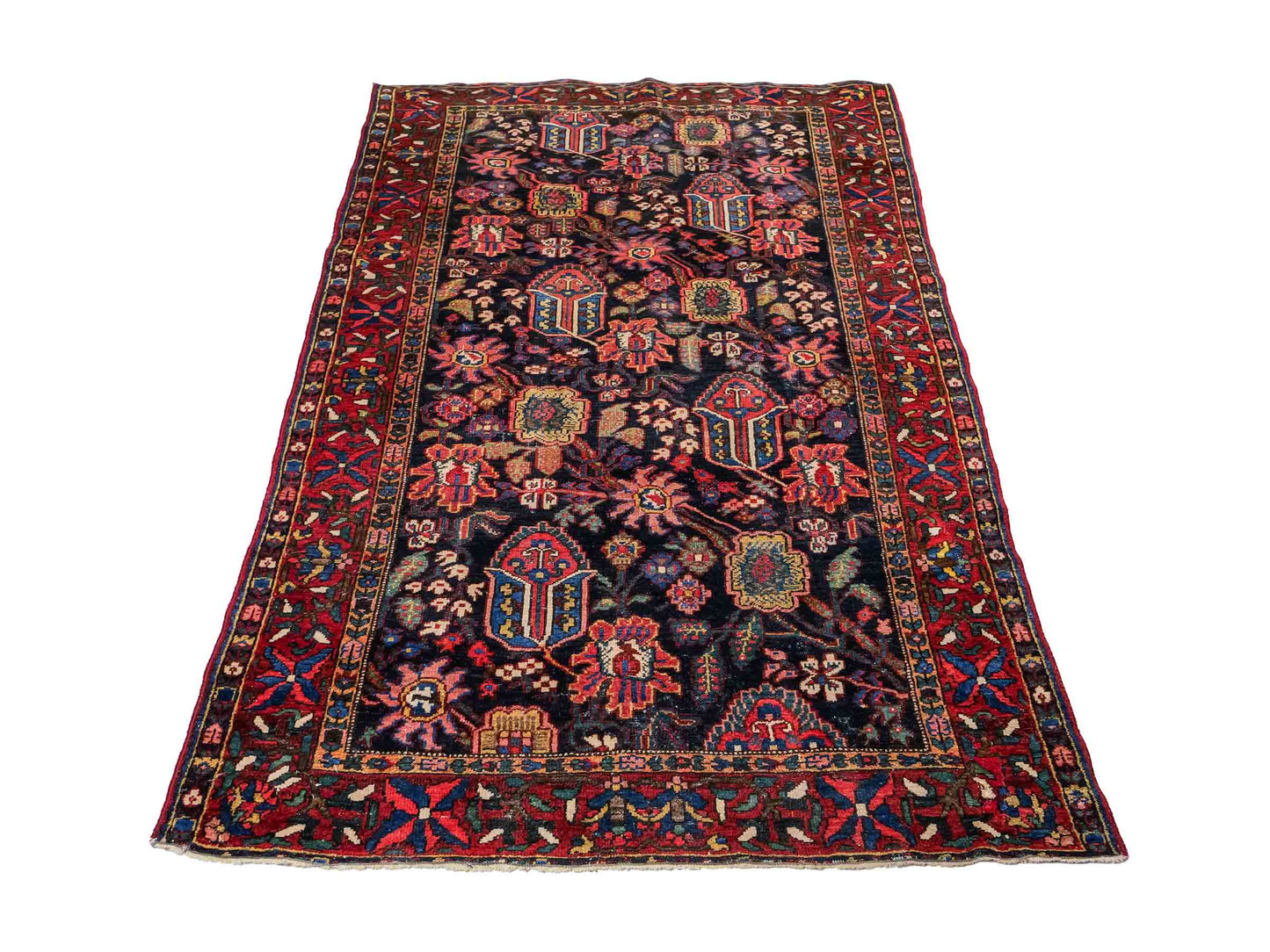 Sehr feiner, handgeknüpfter, antiker, persischer Bakhitar Farahan Nomadenteppich aus Wolle von Khademi. Farbe: Blau, rot. Größe: 196 x 130 cm. Vertrieb durch JUPITER Intl.