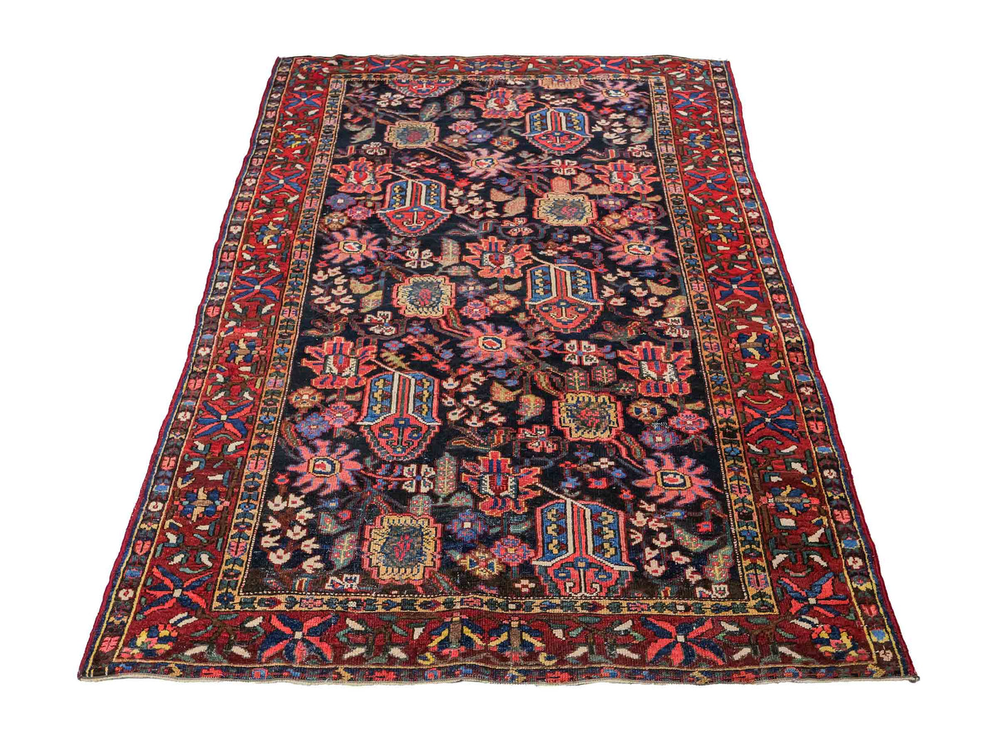 Sehr feiner, handgeknüpfter, antiker, persischer Bakhitar Farahan Nomadenteppich aus Wolle von Khademi. Farbe: Blau, rot. Größe: 196 x 130 cm. Vertrieb durch JUPITER Intl.