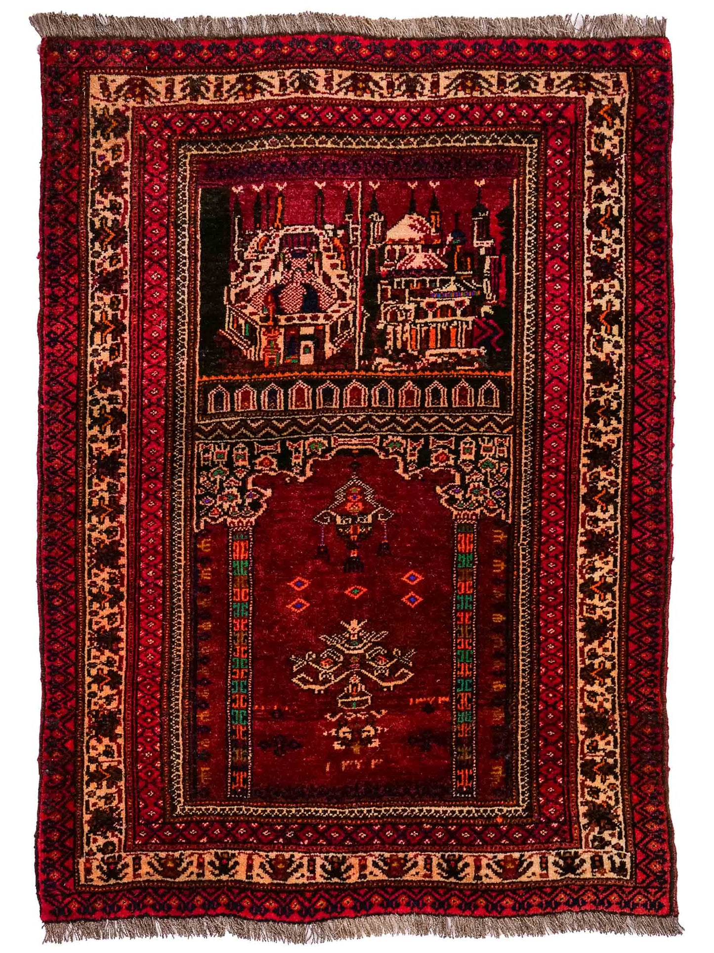 Antiker, handgeknüpfter, afghanischer Belutsch Nomadenteppich aus Wolle von Khademi. Größe: 100 x 76 cm. Farbe: Rot Verkauf durch JUPITER Intl.
