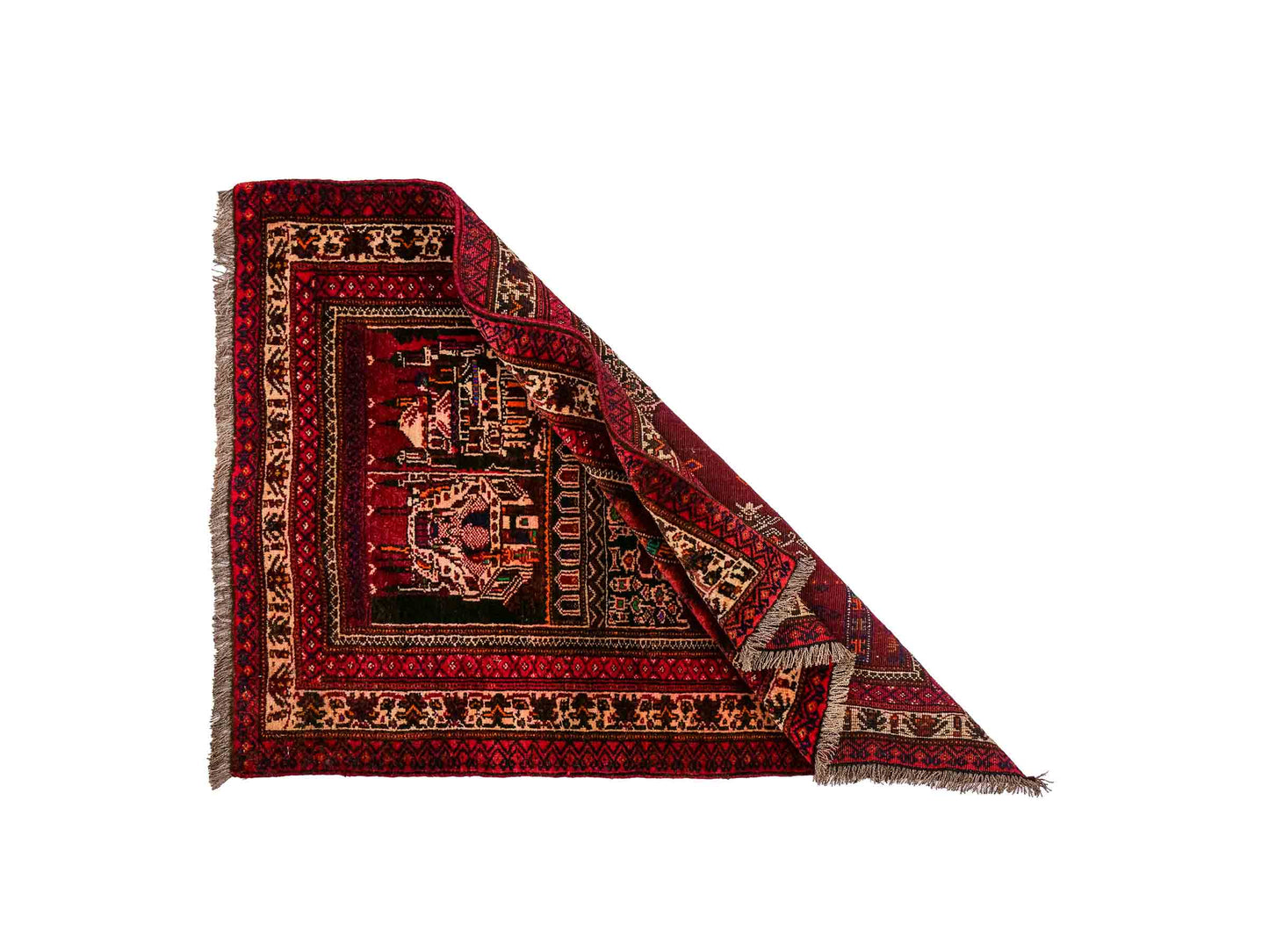 Antiker, handgeknüpfter, afghanischer Belutsch Nomadenteppich aus Wolle von Khademi. Größe: 100 x 76 cm. Farbe: Rot Verkauf durch JUPITER Intl.