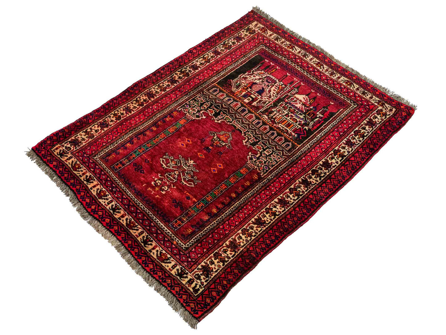 Antiker, handgeknüpfter, afghanischer Belutsch Nomadenteppich aus Wolle von Khademi. Größe: 100 x 76 cm. Farbe: Rot Verkauf durch JUPITER Intl.