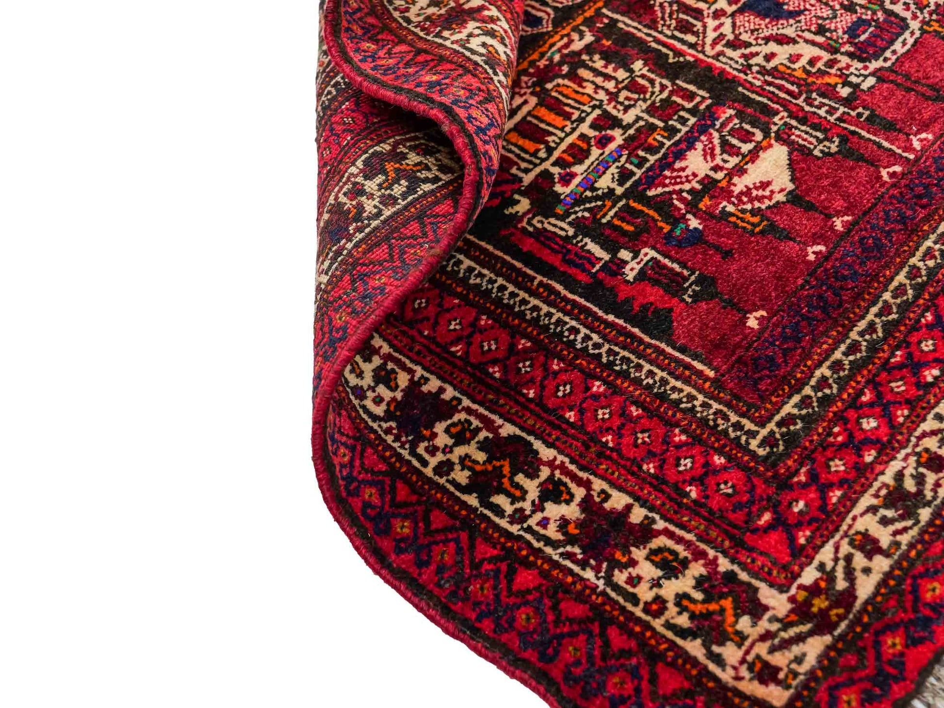 Antiker, handgeknüpfter, afghanischer Belutsch Nomadenteppich aus Wolle von Khademi. Größe: 100 x 76 cm. Farbe: Rot Verkauf durch JUPITER Intl.